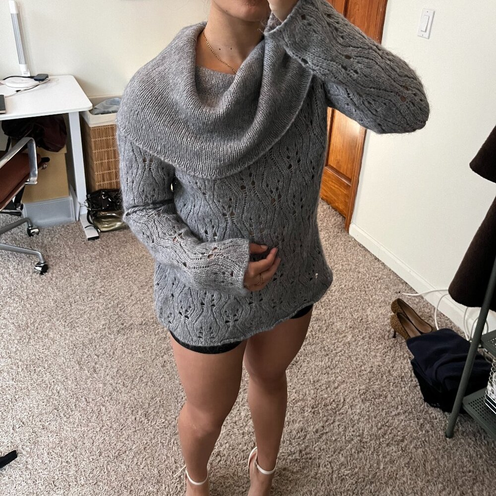 Grey alpaca knit off the shoulder sweater
